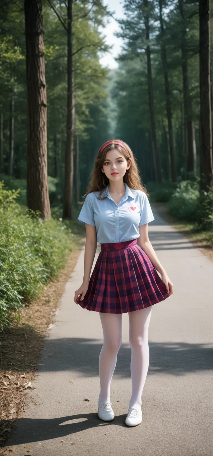 ( the best quality, high resolution ,ultra - detailed,actual), Alice in Wonderland, vestido corto azul,  white socks ,  Long yellow hair , ,(  dark forest background  :1.4 ), More detailed 8K. unrealistic game engine :1.4, ultra high definition, the best q...