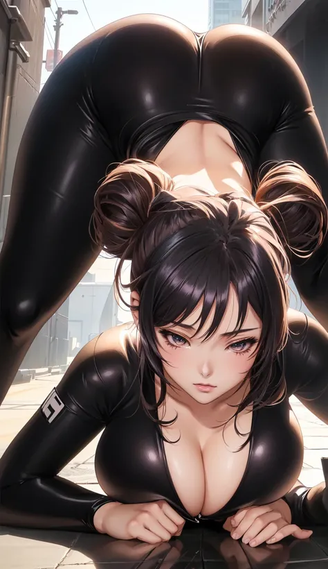 anime girl in black catsuits laying on the ground, seductive anime girl, oppai cyberpunk, trending at cgstation, female action anime girl, extremely detailed artgerm, ecchi anime style, smooth anime cg art, trending on cgstation, fine details. girls frontl...