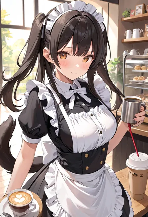 Highest quality,masterpiece,dogcafe,Girl clerk,Maid clothes,,Anime Style,cute,Twin tail hair,