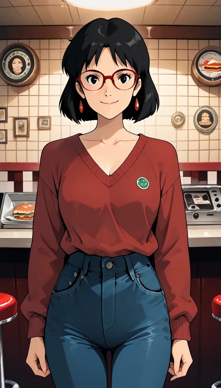 (1girl, linda_belcher), (extremely detailed CG unit 8k wallpaper),(master part), (best quality), (ultra detail), (best illustration),(ghibli_style), cowboy shot, close up, standing, facing viewer, looking at viewer, perfect face, perfect eyes, perfect fing...