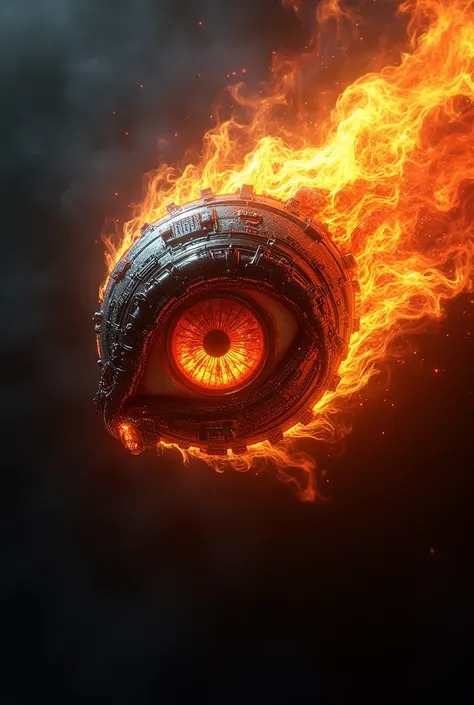 3d black eye on fire, very cybernetic and realistic, just one eye, it doesn't need to be two eyes, just one