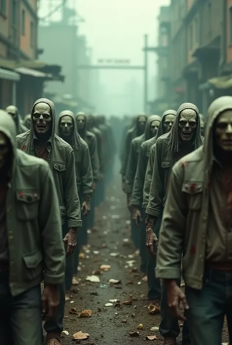 Zombies standing in 2 straight lines