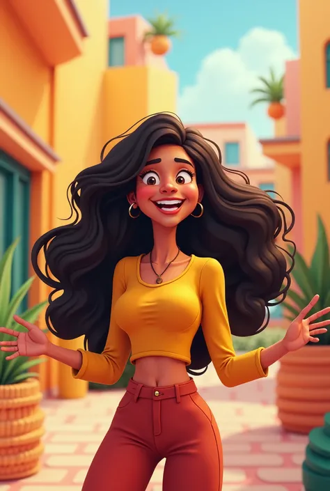  Cartoon video with long curly hair loose trigueña, Talking about inclusive marketing and diversity 