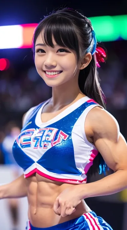 Best Quality, master piece, Ultra high resolution, (Photorealsitic:1.4), Raw photo, extremely detailed, 32K portrait, upperbody, looking at viewer, athletic physique, six pack abs, bodybuilder veins, (1girl, 16-years-old, Japanese number one idol and the m...