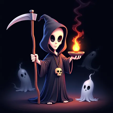 ((Masterpiece)), ((Ultra-detailed Pixar-style character illustration)), ((8K resolution)), ((clean and sharp lines, colorful, perfect illustration)), BREAK — A **cute and stylized necromancer** with **exaggerated features**, drawn in the **charming animati...