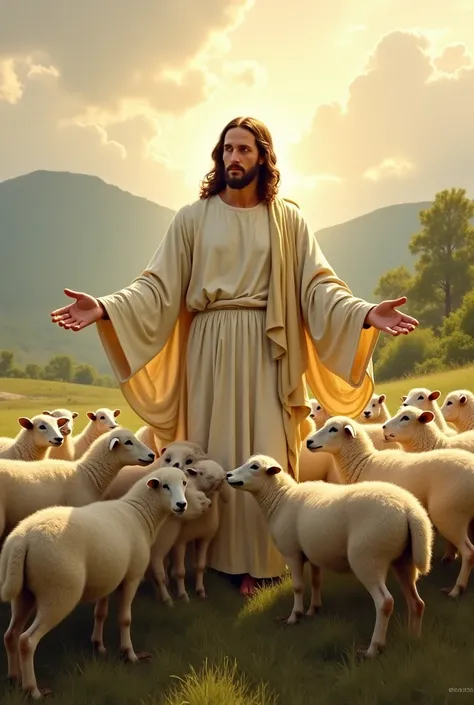 A picture of of Jesus blessing his sheep 