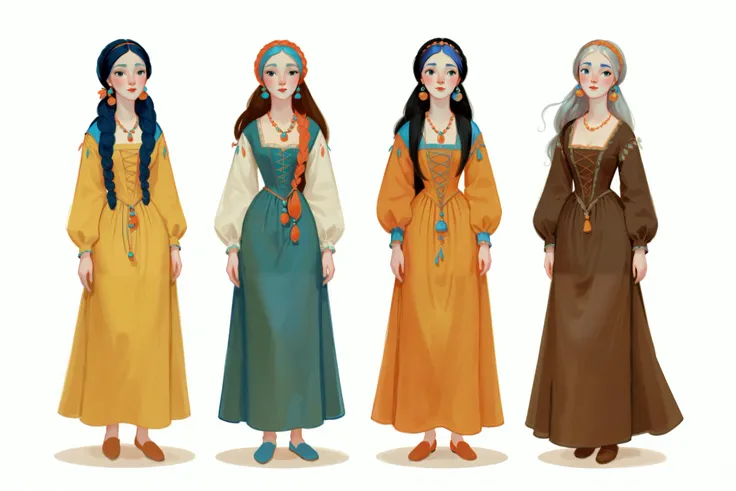 score_9, score_8_up, score_7_up, score_6_up, score_5_up, score_4_up, 1_woman, blue skin, long_hair, wearing a vibrant long peasant medieval dress, detailed clothing, sketches, detailed thick gouache painting, illustration, in gougoupaintleaves style:1.5, h...