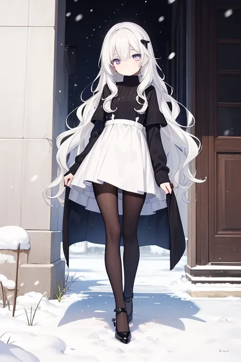  A girl with very long and wavy white hair.  Her face is white as snow and she has an angular face .  Her eyes stand out the most .,  because they're pure black ,  which is in complete contrast to the rest of her . Her look is creepy ,  and her expression ...