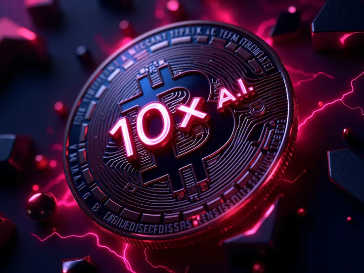  In the depth moder and electrifying  coin with inscripton  "10X A.I. "  , coin similar like bitcoin but change for a "10X AI " high quality detalis , high quality , acid theme  , put on logo more details like some geometric or lines not any inscriptions o...