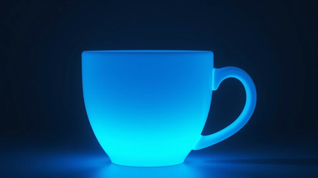 glowing baby blue neon coffee cup