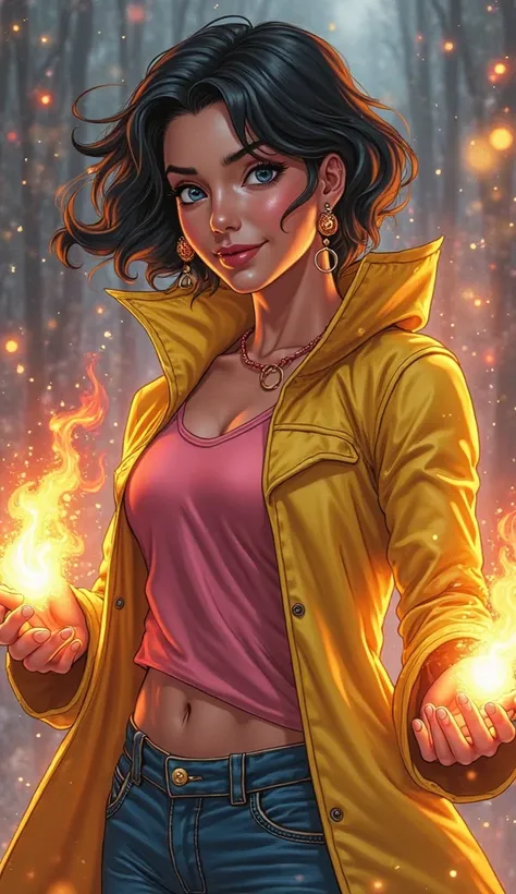 1 young Asian woman,

Jubilee (X-Men) - The main points
Appearance:
 * Face: Asian features (Chinese roots),  dark eyes,  high cheekbones , delicate jawline, wide ,  friendly smile
 * hair: jet black, medium 
 * anatomy:  slim,  athletic, Agile
 * Clothing...