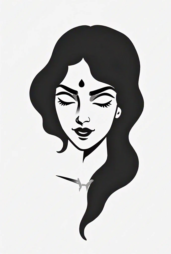 Black and white Indian woman face logo design