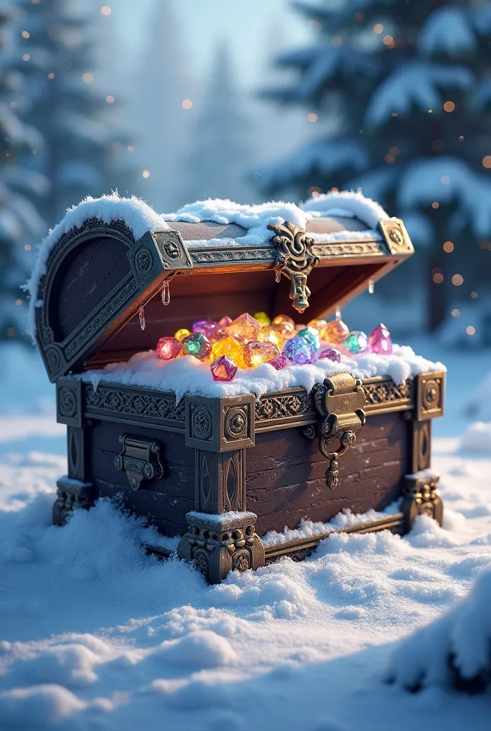 Wintery treasure chest with gemstones