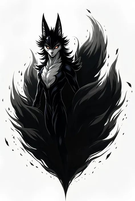 Kurama from the anime Naruto in black and white