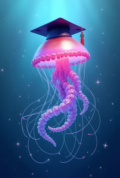 Create a purple and cool jellyfish with a graduation hat on top