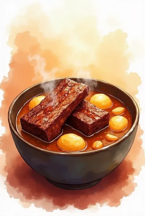 Rib stew with potatoes watercolor drawing style