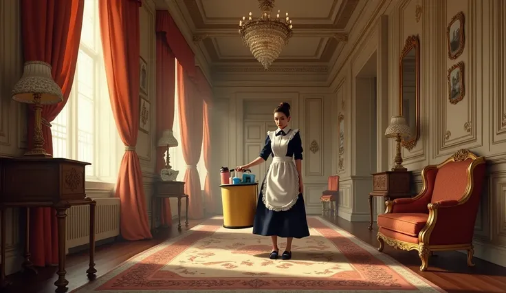 Maid going to clean the mansion