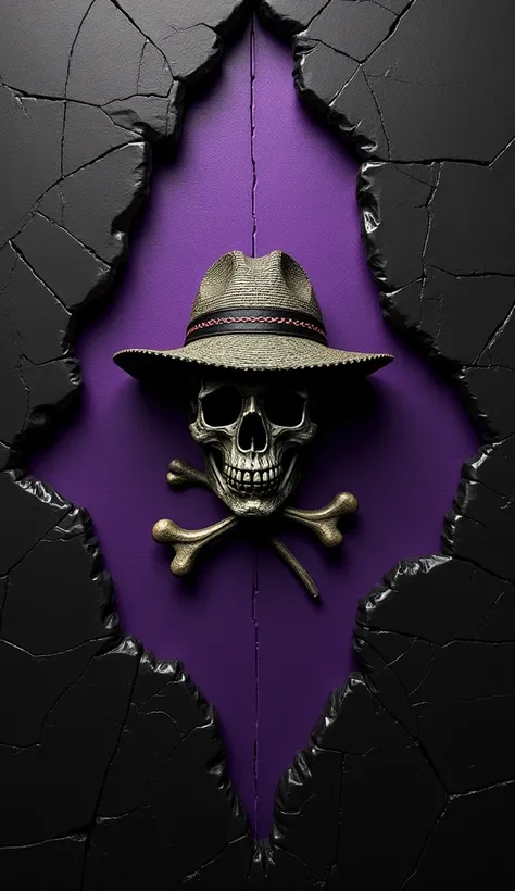  A stylized graphic design with the logo  "FRIENDS SCHOOL ". The logo, , which includes a skull with a straw hat and crossed bones ,  is centered vertically and placed on a divided plane ,  with the background formed by torn and textured planes in black an...