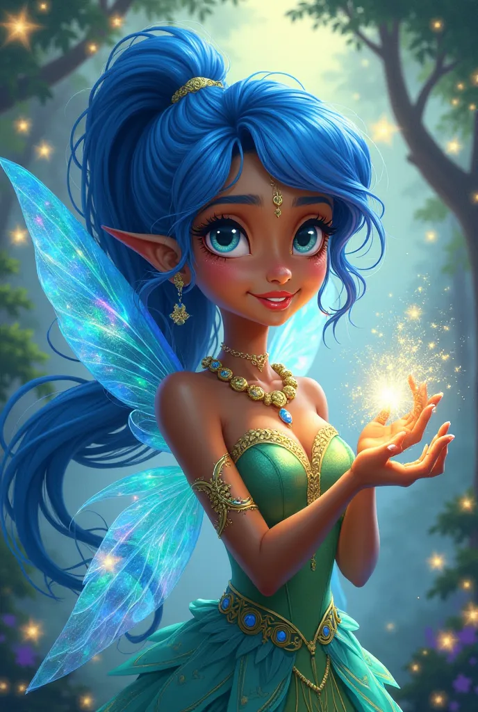 Blue hair girl with brown skin. Winx fairy 