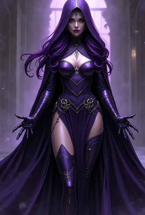  Made a Marvel comic book character Lady Death.
 Wearing a dark purple and silver costume .
 She's the Lady of Death .
She's a witch, but with a pretty face .
Your face is adorable.
 Made her a comic book character .
 large breasts shown outside the costum...