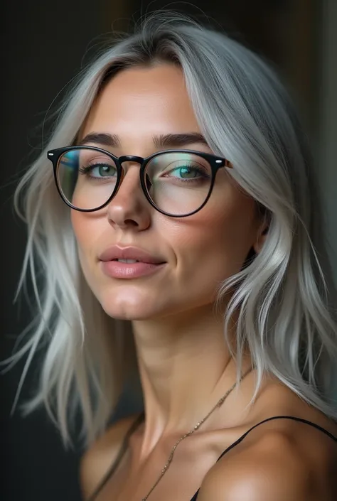 full length photo, 27 year old, woman with silver hair flowing gently around her shoulders. She has a height of 1.67 meters, a slender build, and features that beautifully reflect her mixed heritage, with warm, radiant skin and strikingly unique facial fea...