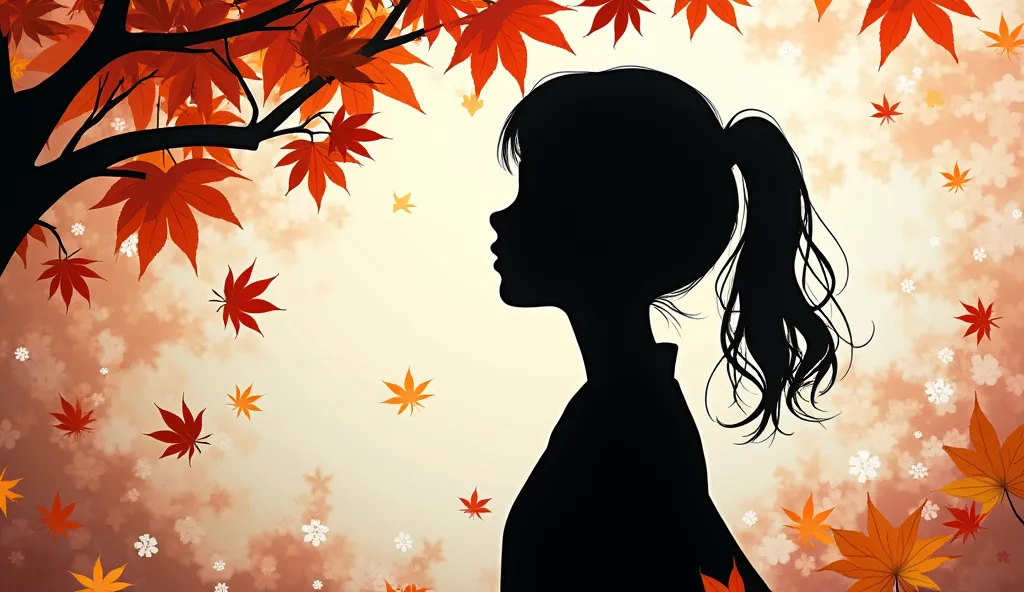 ( silhouette art,Crop:1.6)
((( paper crafts,A world where only black exists:1.3)

( was taken by a cowboy), 1 girl,Alone,
(Kimono Girl, profile:1.2),white, Bright and beautiful face,

break
(A sheet of autumn leaves )
 textured glass background,