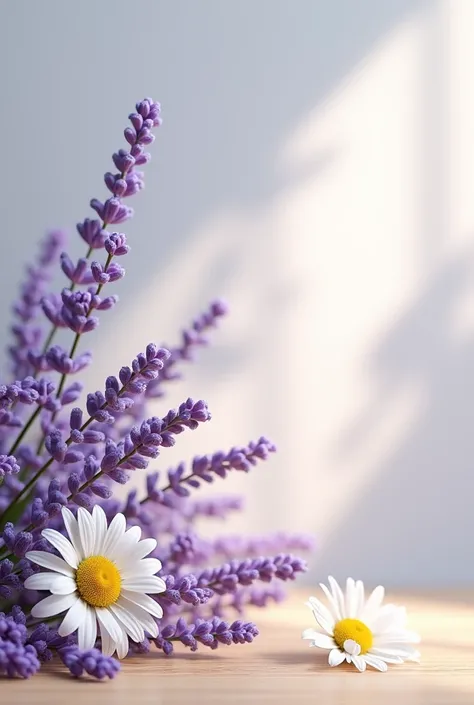 Create an image,  modern and delicate , Of lavender and chamomile 