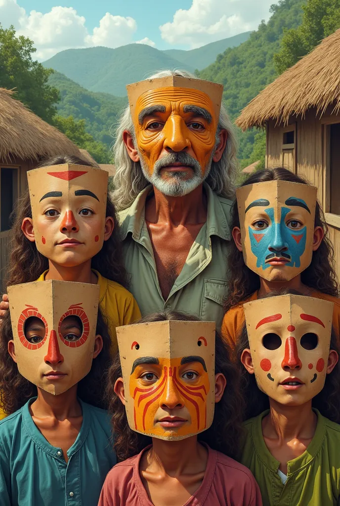 A cardboard mask on people in rural areas 