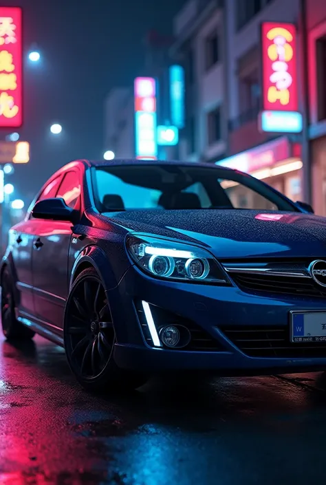 Opel Astra sedan 2010 dark blue station neon