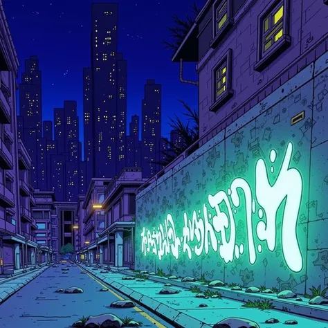 "A ruined synthwave city street in anime style, viewed from an low angle . The street should emerge from the left side, creating a strong diagonal composition. The vanishing point is no longer centered but pushed toward the right edge of the frame. The per...