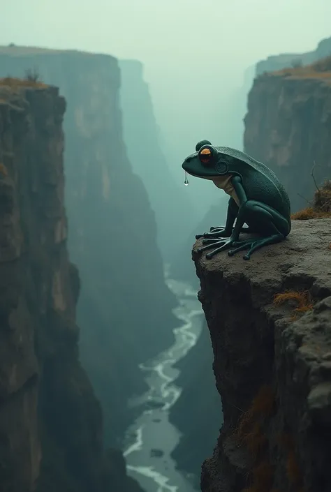 Sad frog in a precipice