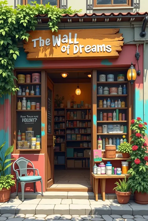 Small paint store, with name "wall of dreams"