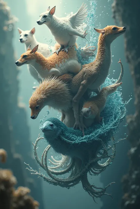 A video of several animals merging 