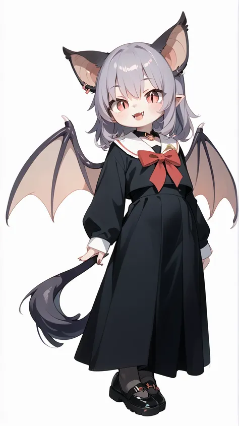 anthropomorphic, bat, , ((((bat body fur)))), (((bat ears))), (bat eyes), ((bat tail)), full body, catholic girl, catholic girl clothing, catholic background