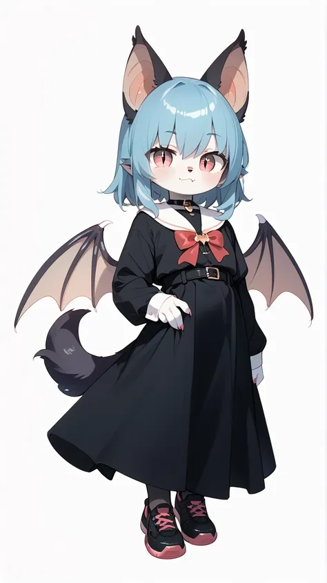 anthropomorphic, bat, , ((((bat body fur)))), (((bat ears))), (bat eyes), ((bat tail)), full body, catholic girl, catholic girl clothing, catholic background