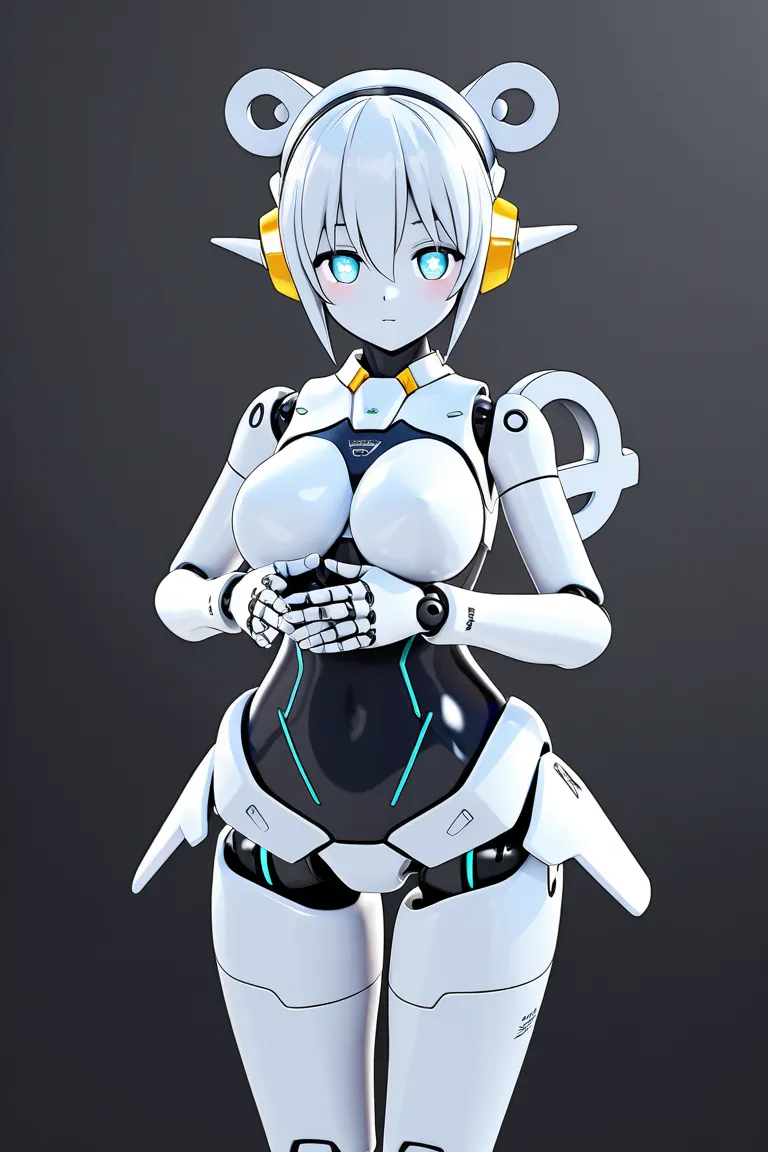 anime style, 1girl, younger female, voluptuous, humanoid robot, doll joints, winding key, mecha musume, perfect hands, 3d, high resolution, high quality, hd,  