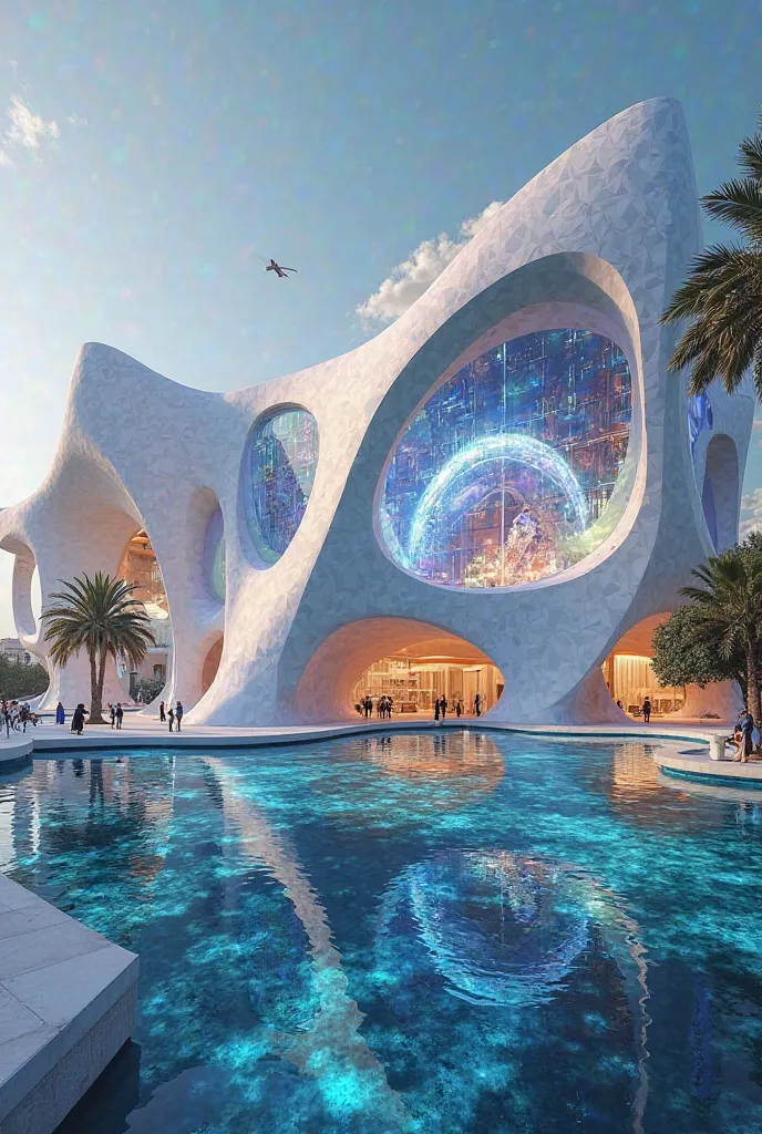 Visualize the Museum of the Future in Dubai as it evolves in the next 100 years, pushing the boundaries of architecture, technology, and human experience. The structure is now a self-sustaining, AI-driven intelligent building with dynamic, shape-shifting e...