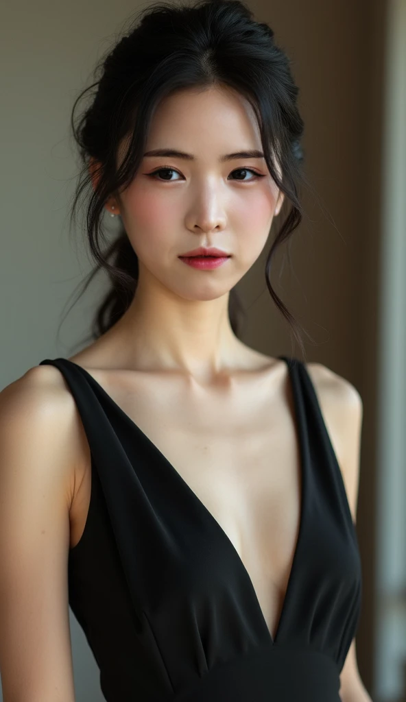  beautiful Japanese woman、 black dress 、front、 best quality