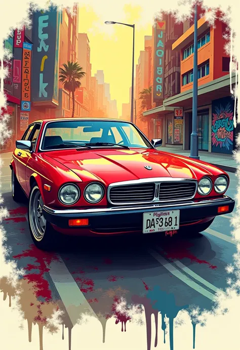 Vector T-shirt art ready to print Colorful graffiti illustration of a red old jaguar xj car...