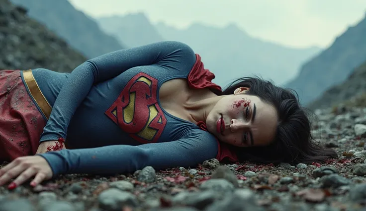  nsfw 
Supergirl is Japanese 
(((  Supergirl is lying face down))) 
Supergirl is crying
sense of defeat 、unfortunate、I can't do anything
Supergirl is injured
Blood is flowing

In the mountains