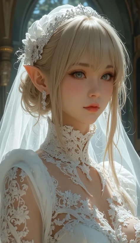   best quality ,  high definition, 16k,    unbelievably ridiculous ,   very well detailed, 2.5D,   Delicate and Dynamic ,  Kiri Reina Female ,   charming smile,   pure white wedding dress  ,    great style  , bouquet,   steampunk,   dieselpunk  ,    clock ...