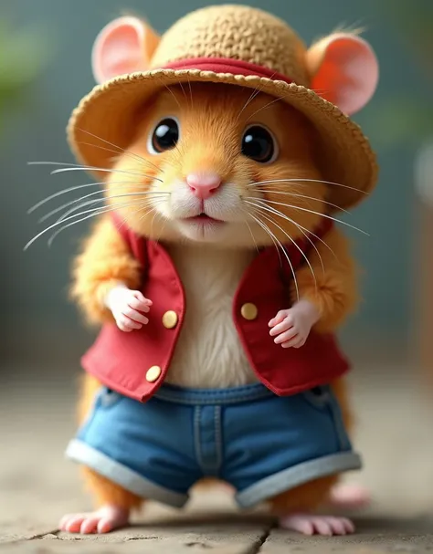 masterpiece, best quality,  photorealistic, realistic, photography, Hamster dressed as Luffy