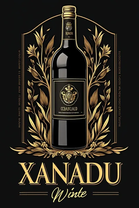  Give me logos for a winery , Written "XANADU" And under drinks ,  placing a lot of emphasis on xanadu , preferably with the colors black and gold,  with beverage details NA LOGO with beverage or barrel details, bottles, Things that refer to a winery/ bars...