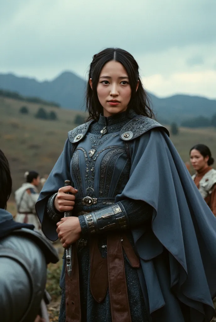 best quality, masterpiece, Olivia Hussey, Fantasy RPG Skimpy Armor, medieval battle, sword, japan film vibe