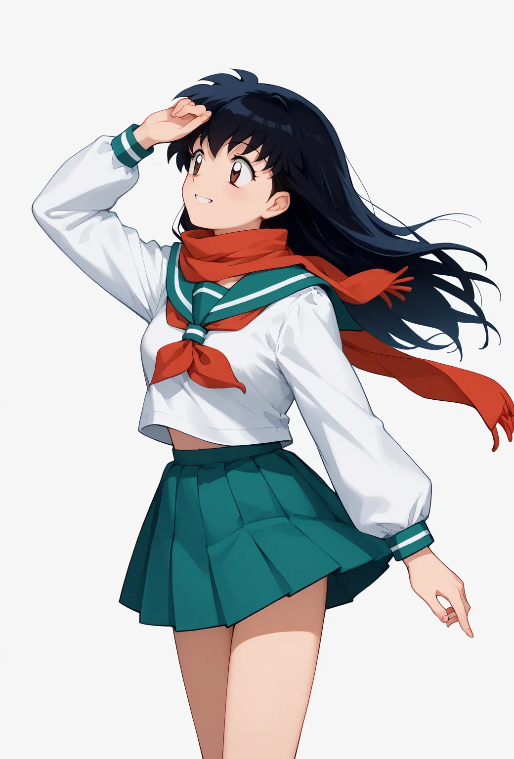  score_9,  score_8_arriba,  score_7_arriba,  score_6_arriba,  score_5_arriba,  score_4_arriba, BREAK,   source  _animated,
1 girl, {{ kagomehigurashi , blows,  black hair ,  long hair,  brown eyes,
 Sailor collar,  Long Sleeves Leather,  scarf ,  pleated s...