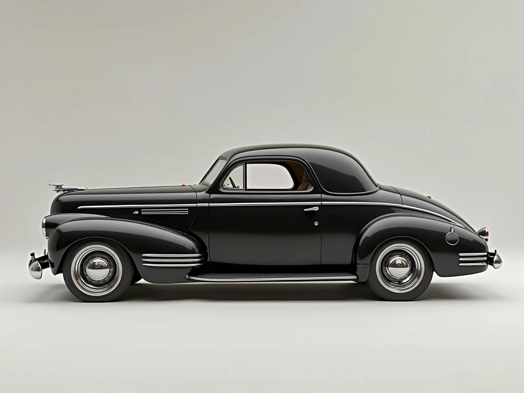 Re-draw a black and white Pontiac custom 1940, side view, The old , 8k,  realistic photo.