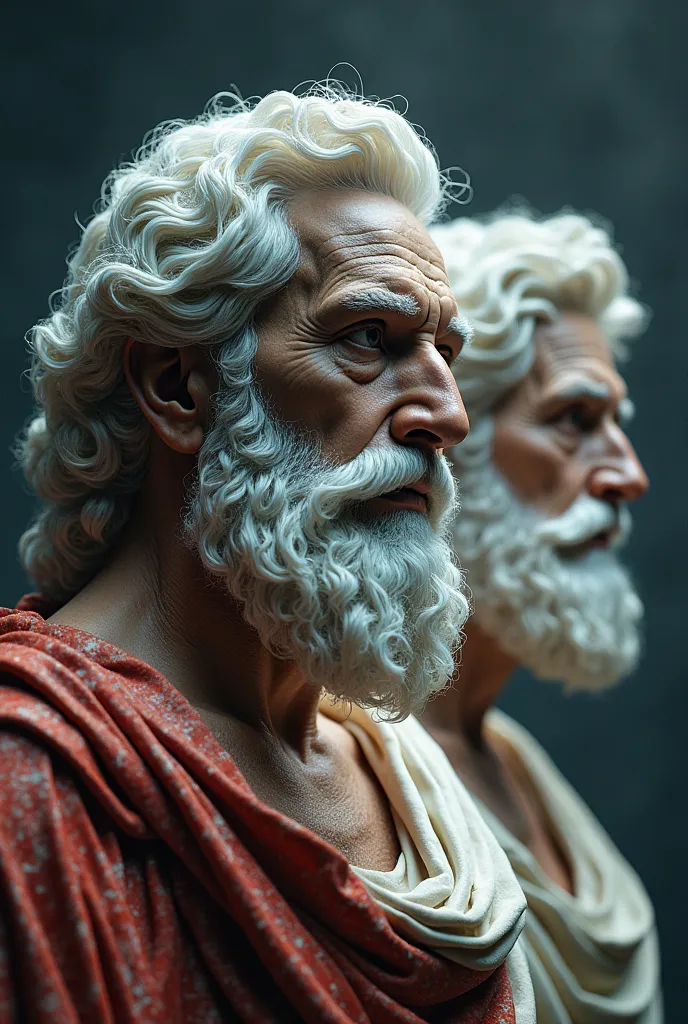  Make me just a futuristic image of Aristotle, Plato and Socrates, as if it were a movie poster, that their faces are visible and the environment is very striking,  very futuristic , with a touch of a lot of fiction and imagination relating philosophy and ...