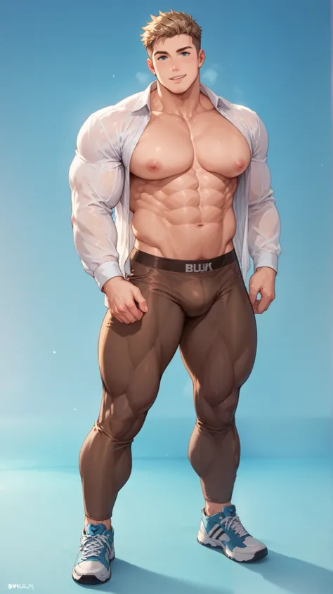 Full Body, Hot Young Chubby Muscular Boy Wearing Black Open Shirt With Big Pecs and Big Abs Fully Exposed, Handsome, Smooth Midriff Muscles, Brown Tight Pants Cropped on the Leg's Calves, Muscular Calves, Calves Fully Exposed, Standing Full Pose, Bulky Bui...