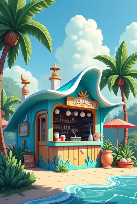 Make a cocktail stand for a water park that is ocean-themed but aesthetic 