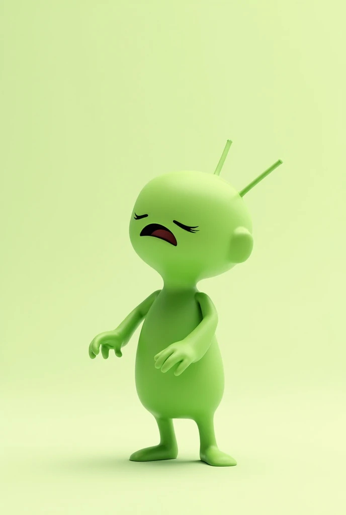 Slim green animated character having nausea 